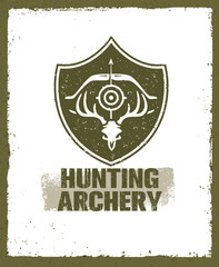 Hunting Archery Outdoor Activity Sign concept. Creative Vector Design Elements On Distressed Background.