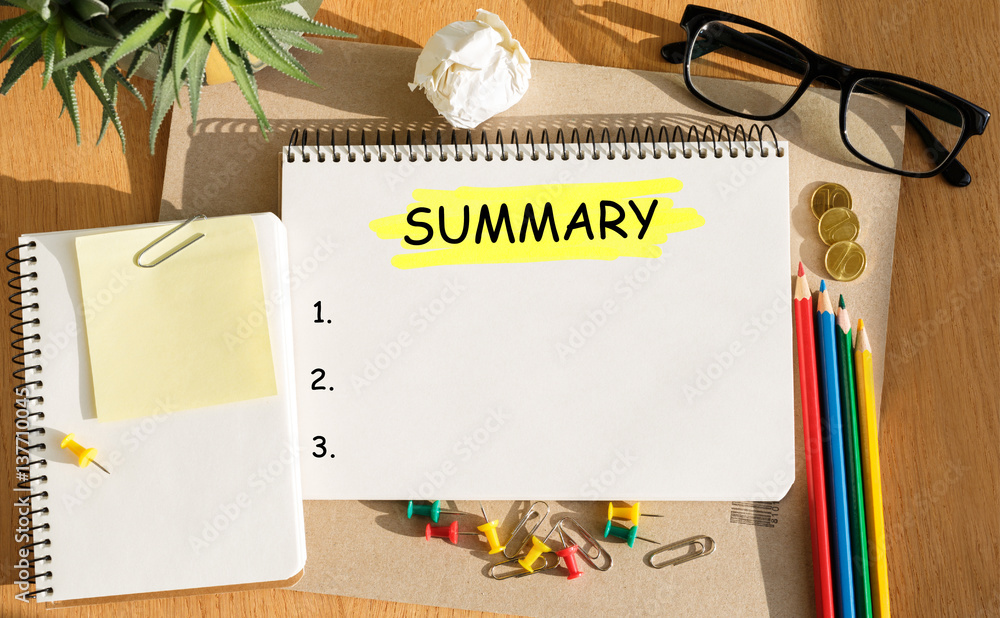 Poster notebook with toolls and notes about summary
