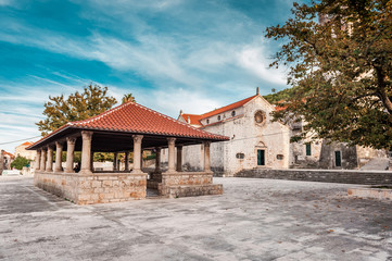 Fototapeta premium Local church in village Blato on Korcula in Croatia, Mediterranean, Europe