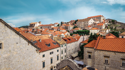 Rooftops in Dubrovnik old town in Croatia on a sunny day with blue sky