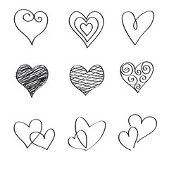 Vector hearts set. Hand drawn.