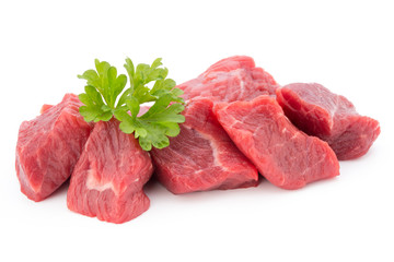 fresh meat on slice on the white background.