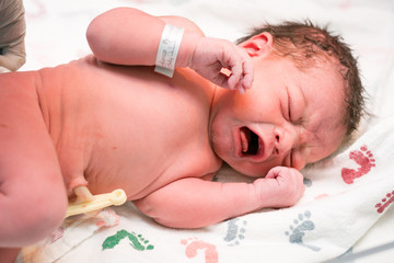 Sweet baby girl moments after being born