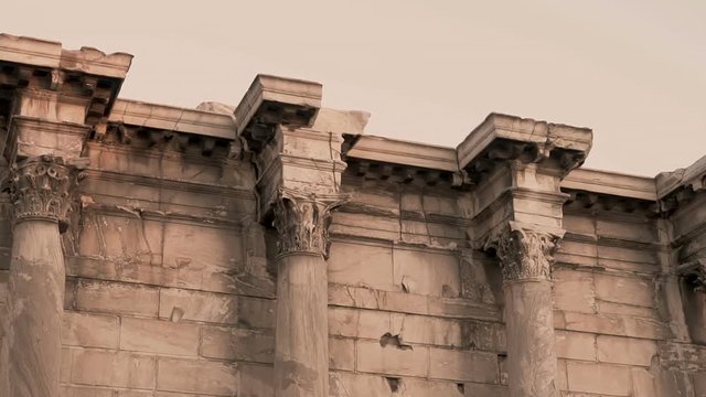 Greek columns of the library of hadrian at Monastiraki of Athens at dusk
