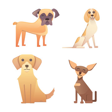 Different type of cartoon dogs. happy dog set vector illustration.