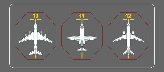 three airplanes on the terminal apron