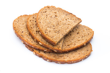 Slices of rye bread isolated on white background