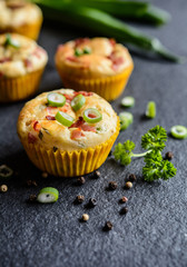 Salty bacon muffins with onion