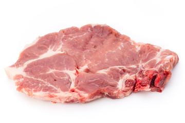 Fresh raw beef steak isolated on white background, top view.