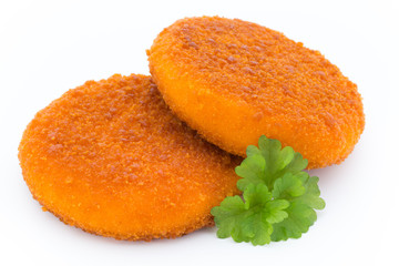 Fried chicken nuggets isolated on white.