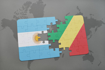puzzle with the national flag of argentina and republic of the congo on a world map