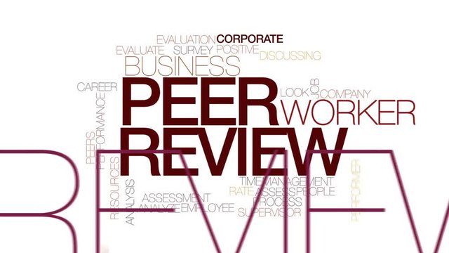 Peer review animated word cloud, text design animation. Kinetic typography.