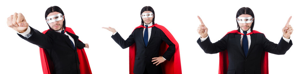 Man in red cover isolated on white