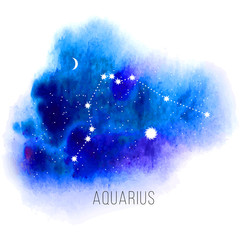 Astrology sign Aquarius on watercolor background. 