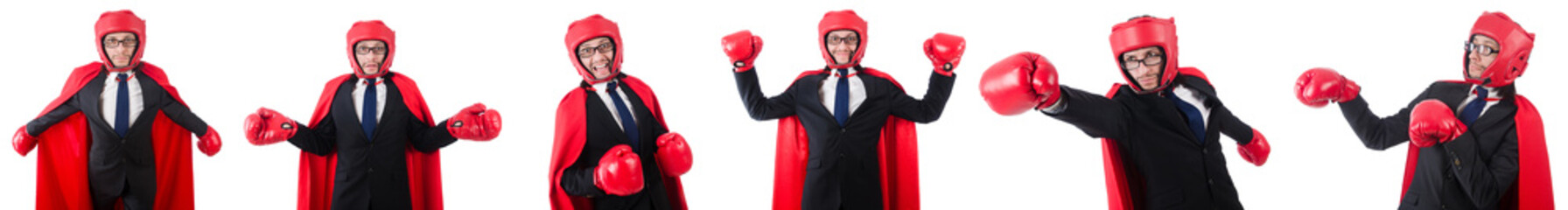 Young businessman boxer isolated on white