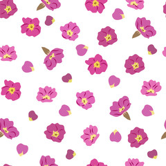 Simple cute pattern in small-scale flovers primrose.  Floral seamless background for textile or book covers, manufacturing, wallpapers, print, gift wrap and scrapbooking. Hand-drawn illustration.