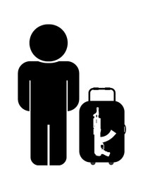 Terroriste une arme à feu dans sa valise