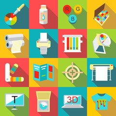 Printing processes icons set, flat style