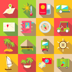 Trip icons set, flat style