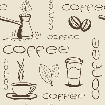 Fototapeta Coffee Hand Drawn Seamless Pattern