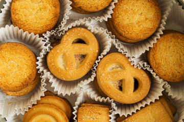 set of fresh cookies in a beautiful curly packaging