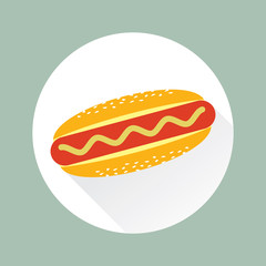 Hot Dog Vector Flat Icon in Circle