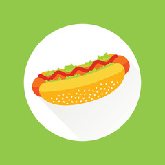 Hot Dog Vector Flat Icon in Circle