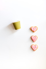 cookies for Valentine Day heartshaped on white background top view