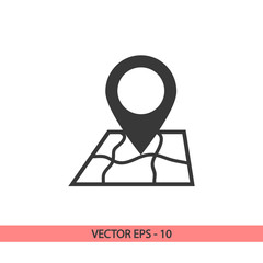 Map with pointer icon, vector illustration. Flat design style