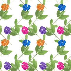 Periwinkle. Seamless pattern texture of flowers. Floral background, photo collage
