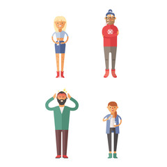 Illness flu people feeling cold and blowing his nose vector illustration.