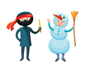 Kids different costumes isolated vector illustration