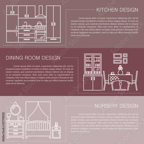 Modern Brochure Flyer Design Template With Line Interior Icons Kitchen Dining Room Nursery Modern Brochure Flyer Design Template With Line Interior Icons Kitchen Dining Room Nursery