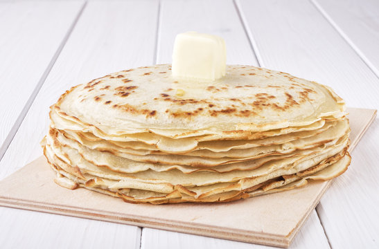 Pancakes  on white wooden background