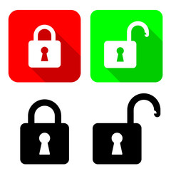 Open And Close Padlocks. Vector Illustration Of Open And Close Padlocks With Their Variations