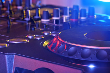 Dj mixer in nightclub, closeup