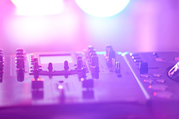Dj mixer in nightclub, closeup