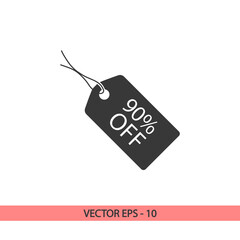 90% tag icon, vector illustration. Flat design style 