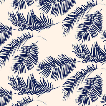Blue palm leaves pattern