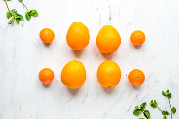 fresh oranges on white background top view mock up