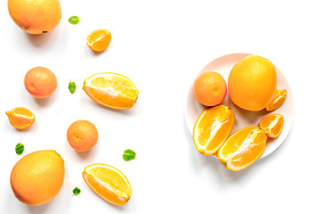 orange slices for juice on white background top view mockup