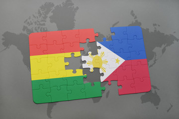 puzzle with the national flag of bolivia and philippines on a world map