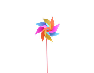 Toy windmill propeller set with multicolored blades isolated on white