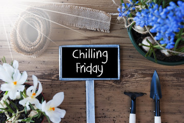 Sunny Spring Flowers, Sign, Text Chilling Friday