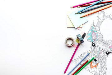 coloring picture for adults on white background top view mockup