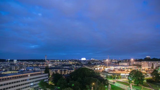 Time Lapse of cityscape of Stockholm. Ericsson Globe in the background