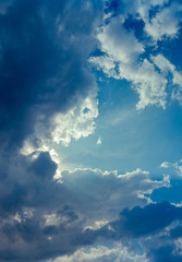 Fototapeta na wymiar Blue cloudy dramatic sky, summer day