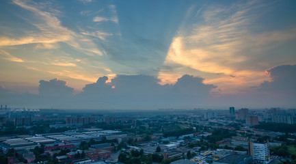 Sleeping quarters, Moscow, Russia. Sunrise in industrial district