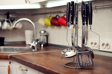 Kitchen utensils on  work top