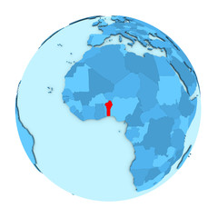 Benin on globe isolated